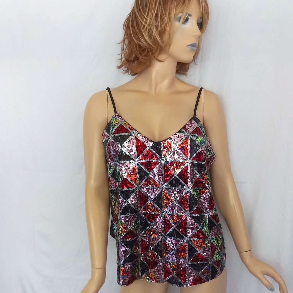 Nwt PEACH Multi-Color Geometric Shape Sequin Spaghetti Strap  Top Sz 1X CHIC!